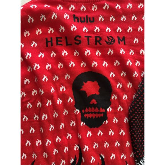 Ugly Christmas Sweater Men's Size XXXL Helstrom Red Flames Goth NWT - Picture 5 of 5